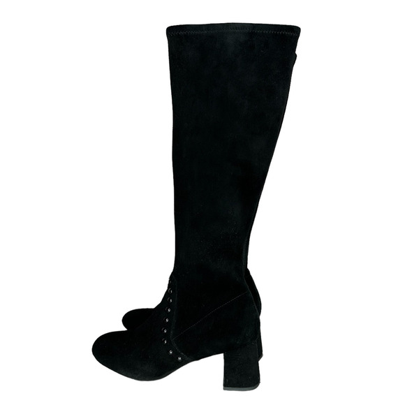Coach Britney Knee High Black Suede Sock Pull-On Boots Block Heel Studded Size 8 - Picture 1 of 12